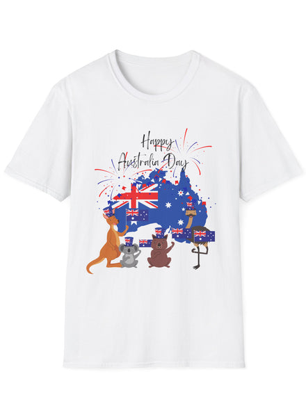 Adults White Plus Size T-Shirt with Australia Day Celebration Print