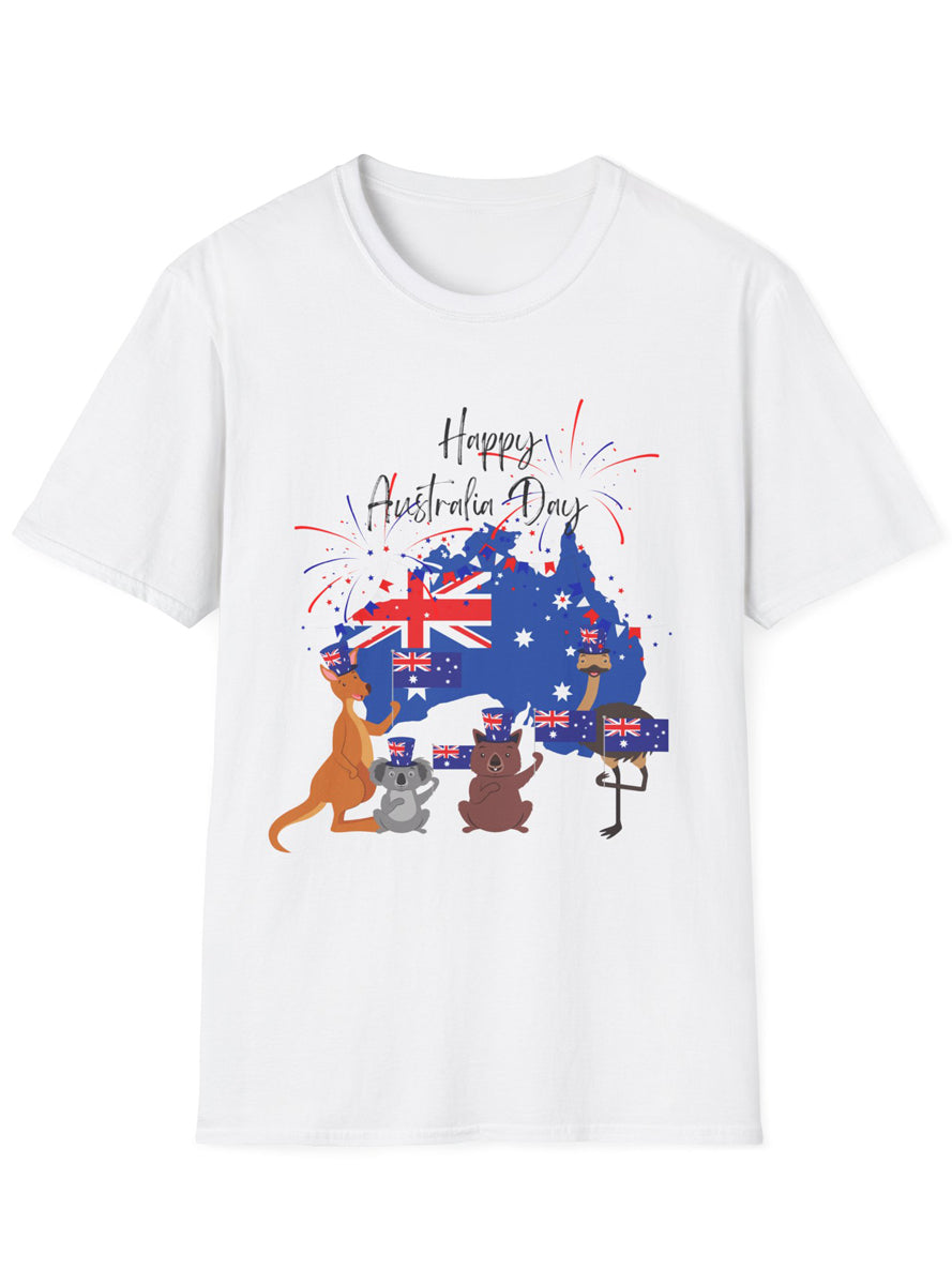Adults White T-Shirt with Australia Day Celebration Print