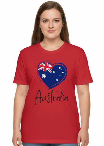 Adults Red Plus Size T-Shirt with Australia Flag Heart Print Main Image