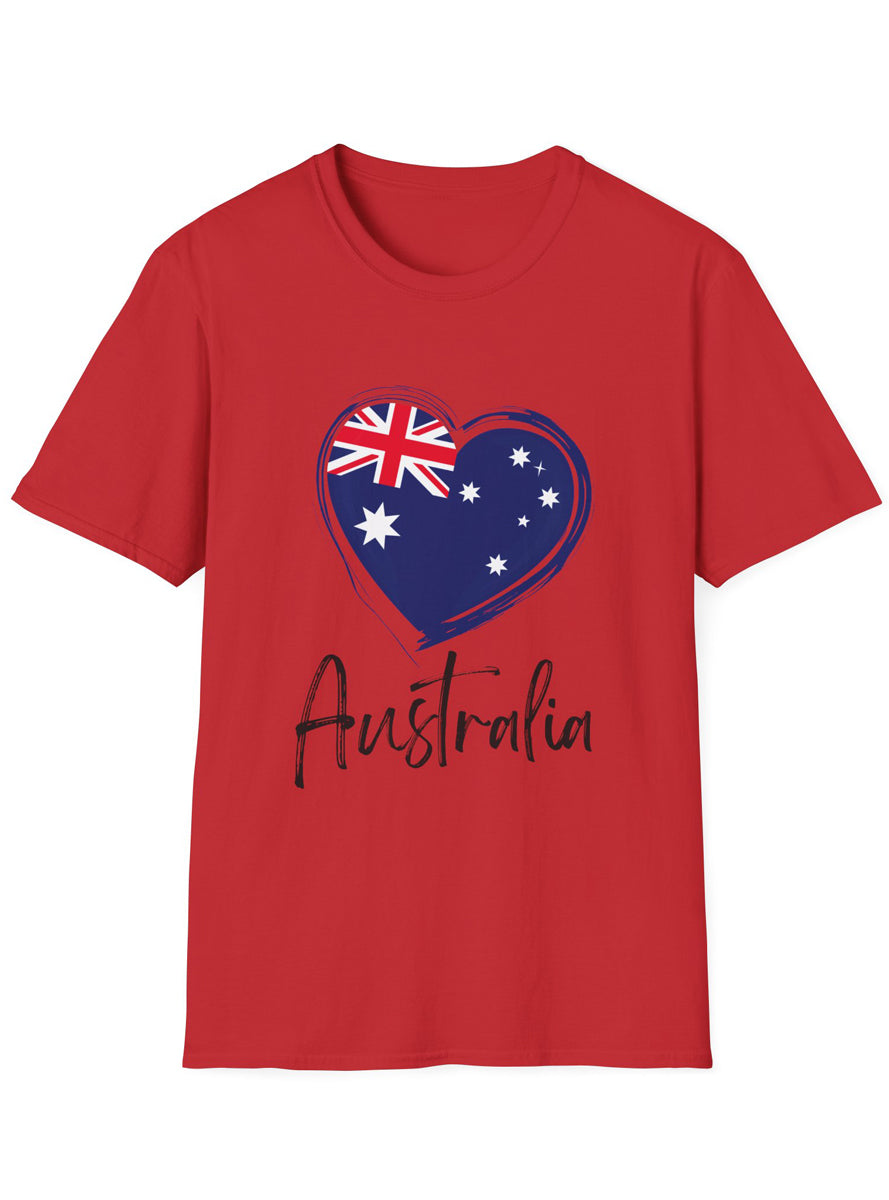 Adults Red T-Shirt with Australia Flag Heart Print
