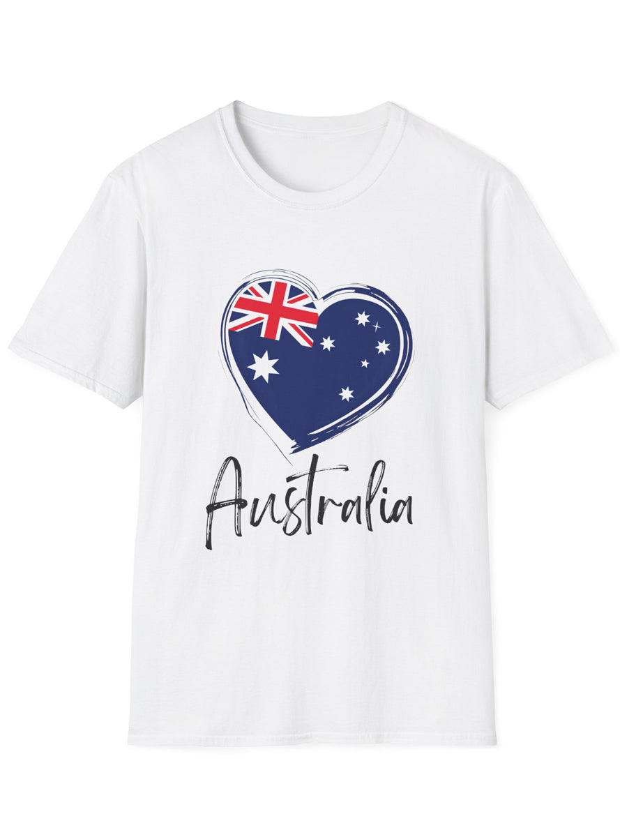 Adults White Plus Size T-Shirt with Australia Flag Heart Print