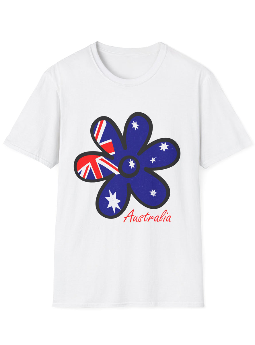 Adults Plus Size White T-Shirt with Australian Flag Flower Print