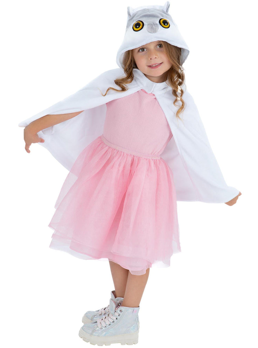 Girls Hooded White Owl Animal Costume Cape - Alternative Image