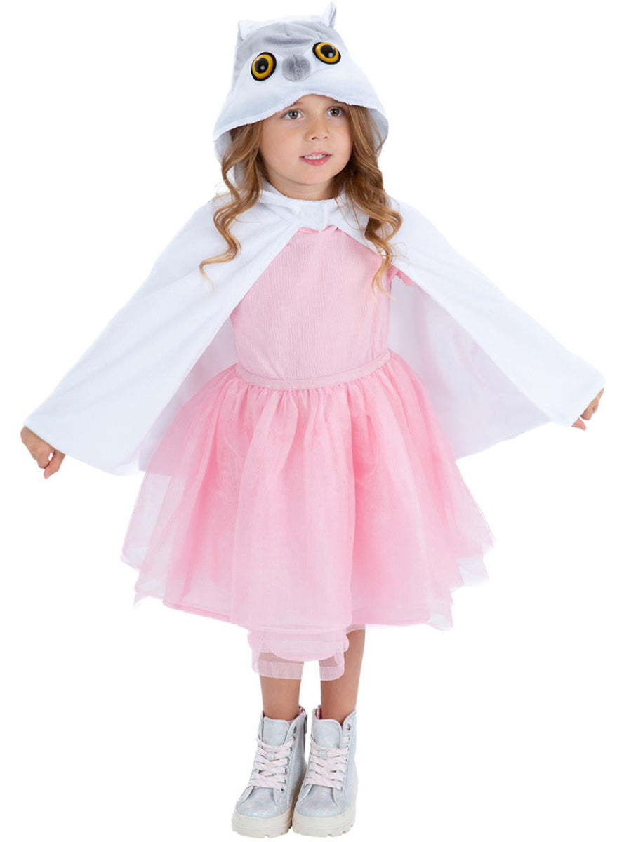 Girls Hooded White Owl Animal Costume Cape - Main Image