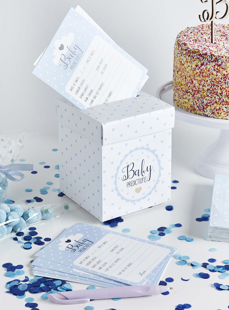Baby Shower Predictions Blue Box and Cards Set - Main Image
