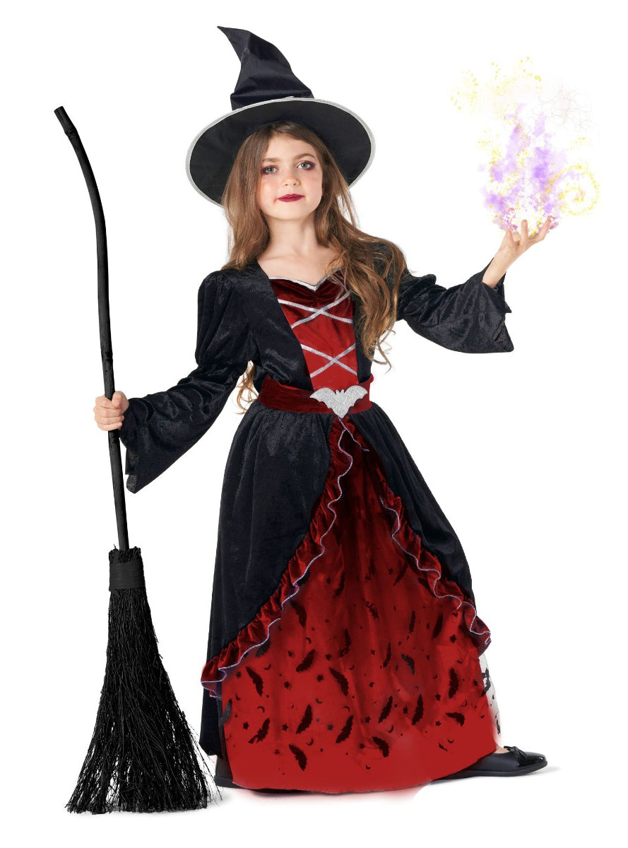 Teen Girls Red and Black Bat Witch Costume - Main Image