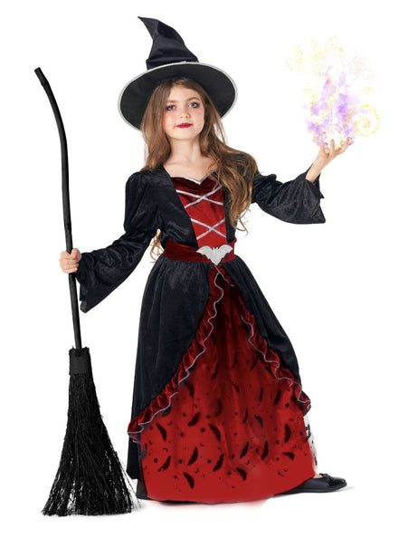 Teen Girls Red and Black Bat Witch Costume - Main Image