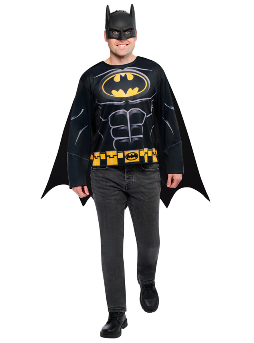 Batman Mens DC Superhero Costume Shirt and Mask Set – Alternative Image 1