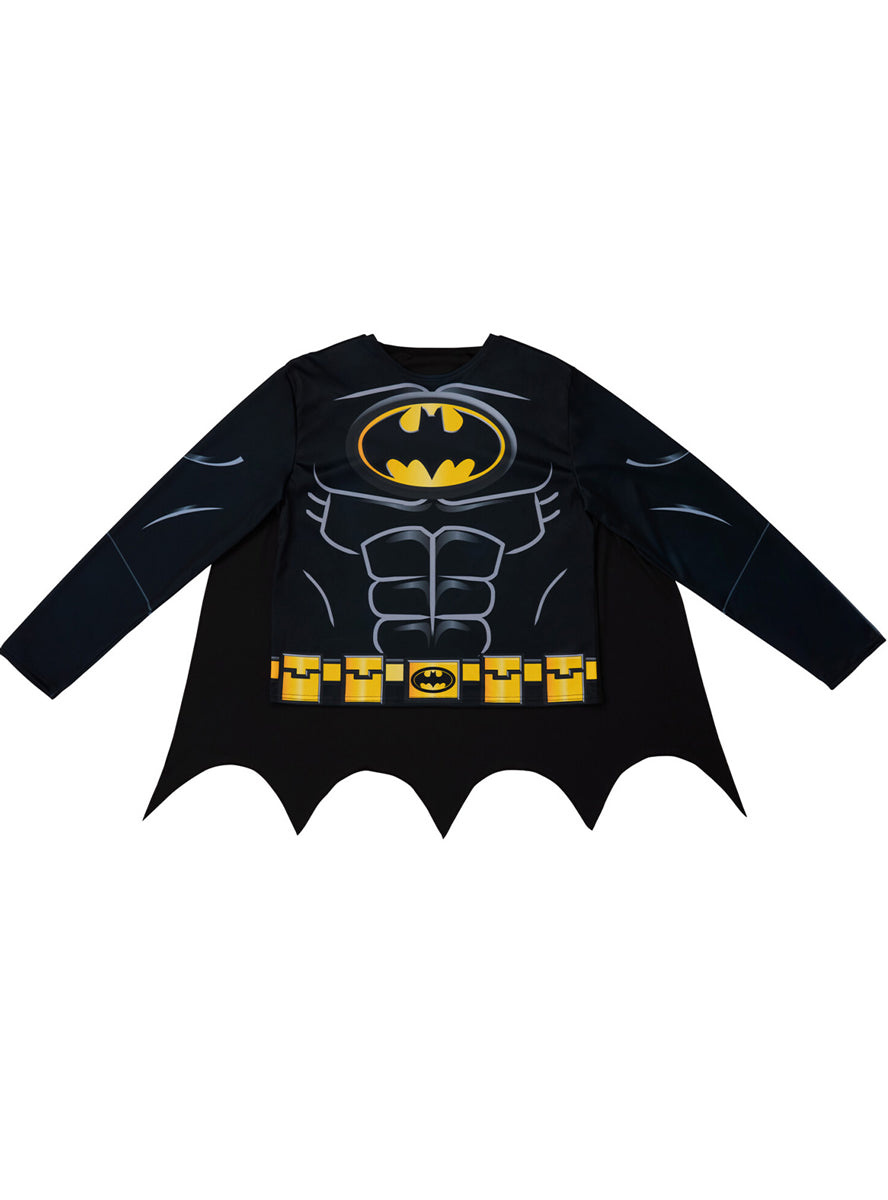 Batman Mens DC Superhero Costume Shirt and Mask Set – Flatlay Image
