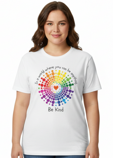 Adults White Plus Size T-Shirt with Be Kind Harmony Day Print Main Image