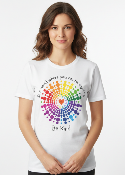 Adults White T-Shirt with Be Kind Harmony Day Print Main Image