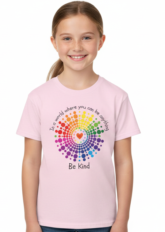 Kids Light Pink T-Shirt with Be Kind Harmony Day Print Main Image