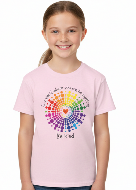 Kids Light Pink T-Shirt with Be Kind Harmony Day Print Main Image