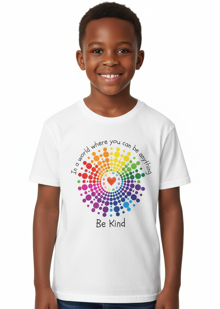 Kids White T-Shirt with Be Kind Harmony Day Print Main Image