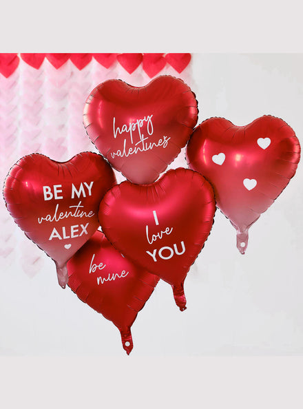 Be Mine 5 Pack Customisable Red Heart Valentines Day Foil Balloons - Main Image