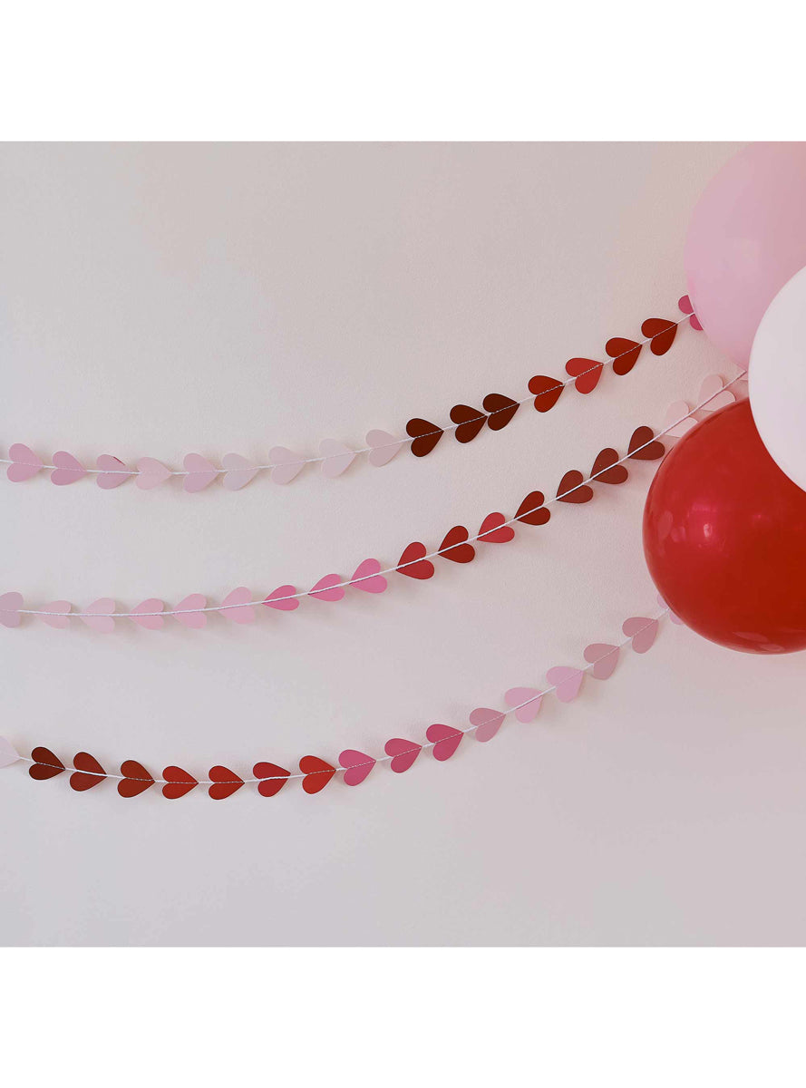 Be Mine Pink and Red Ombre Hearts 5m Long Valentines Day Garland - Main Image