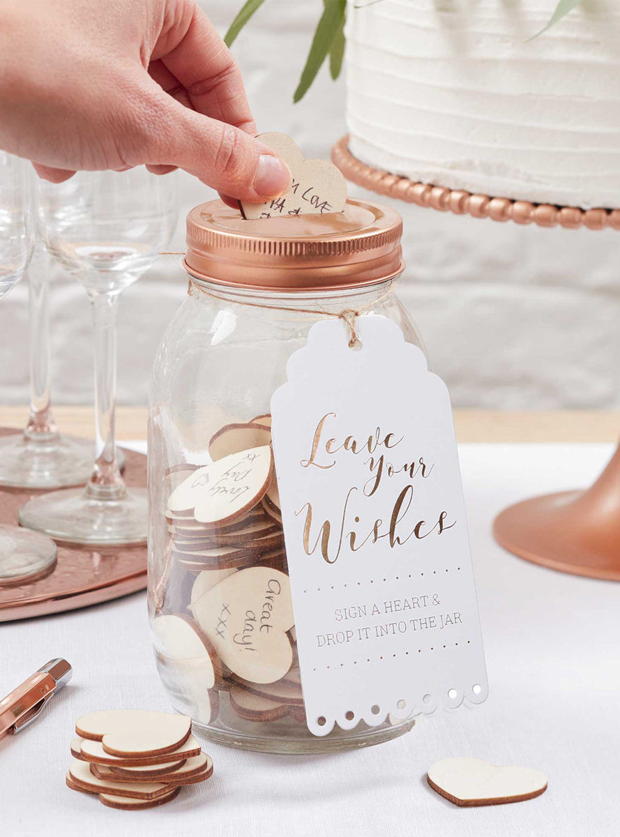 Wedding Guest Wishing Jar with Wooden Heart Tokens - Lifestyle Image