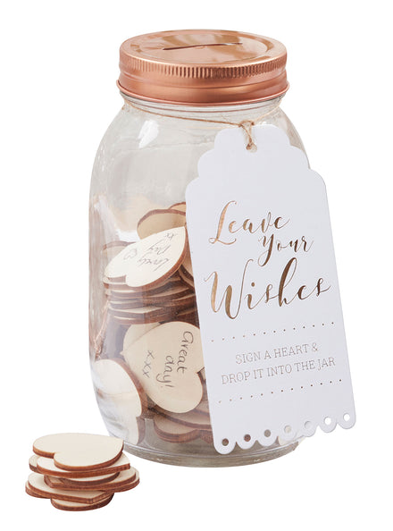 Wedding Guest Wishing Jar with Wooden Heart Tokens - Main Image