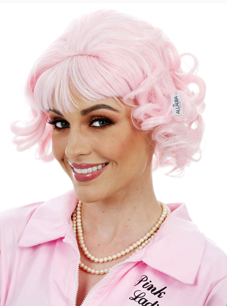 Beauty School Drop Out Womens Short Pink Curly Costume Wig - Side Image