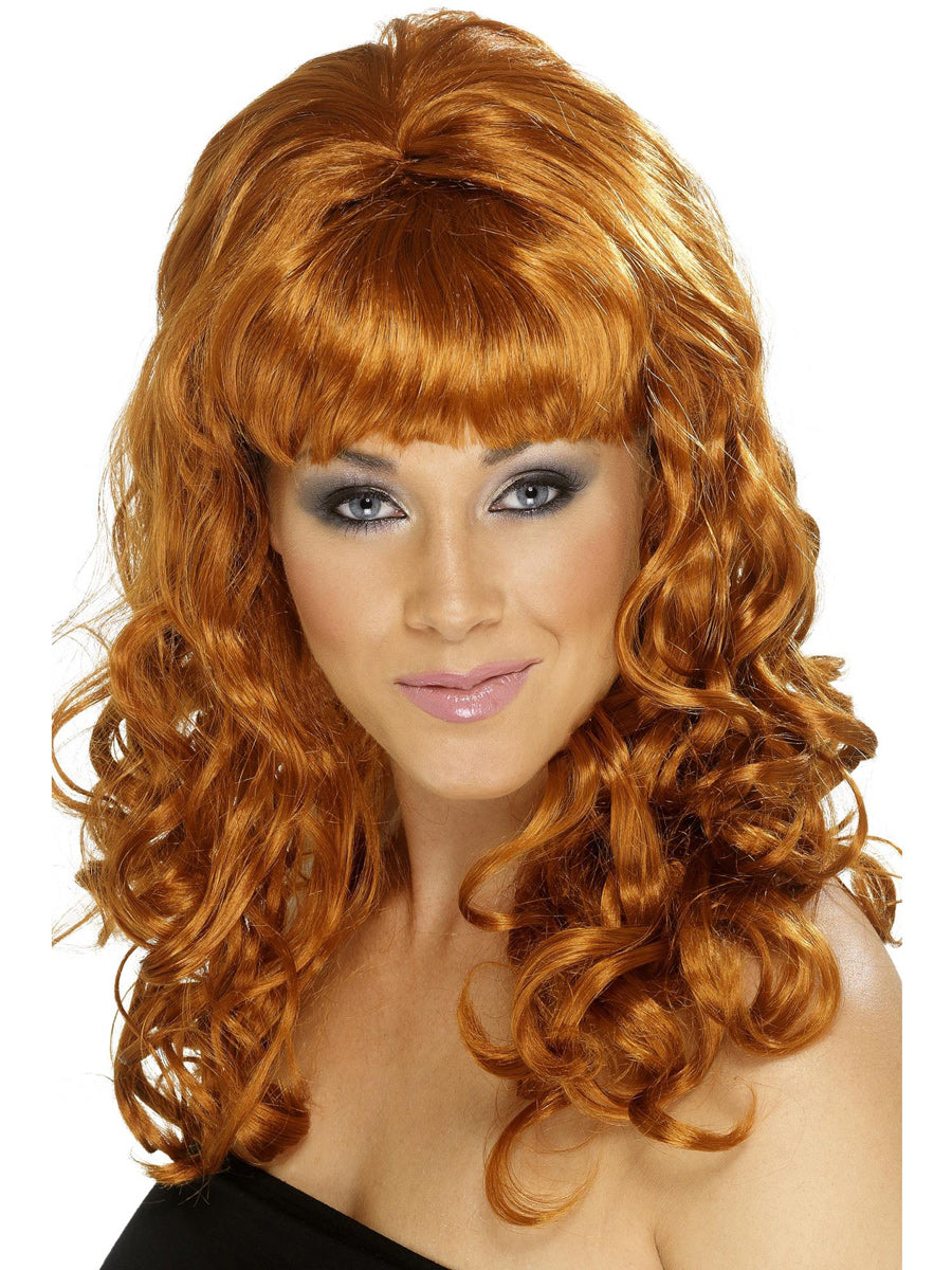 Womens Curly Auburn Beehive Costume Wig - Main Image