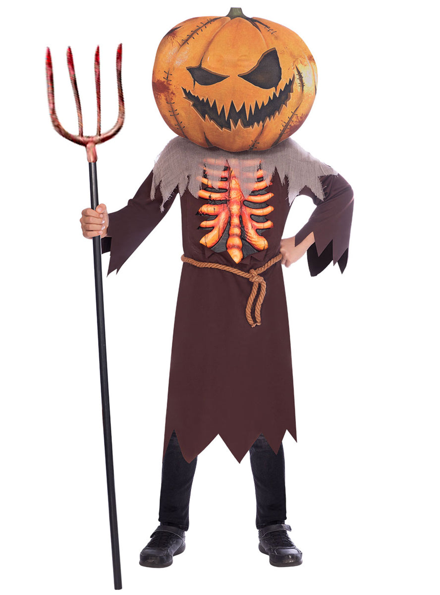 Boys Evil Big Head Pumpkin Halloween Costume - Main Image
