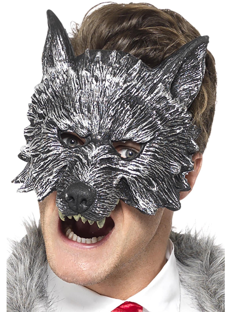 Mens Grey Big Bad Wolf Halloween Costume Mask - Main Image