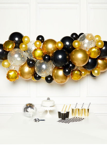 black and gold balloon arch do it yourself kit - Main image