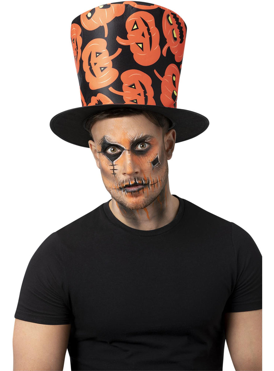 Pumpkin Print Halloween Top Hat - Main Image