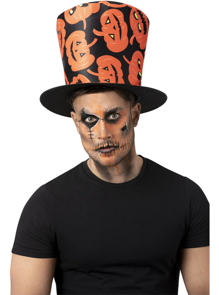 Pumpkin Print Halloween Top Hat - Main Image