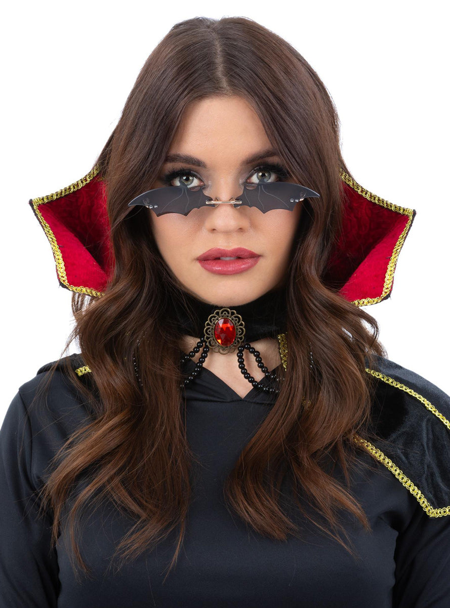 Black Bat Shaped Womens Halloween Vampire Costume Glasses - Main Image