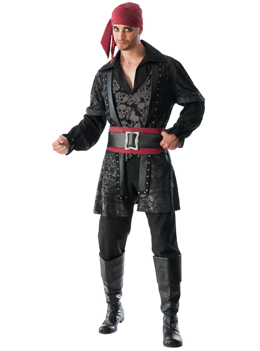 Black Beard Mens Skull Pirate Costume - Main Image