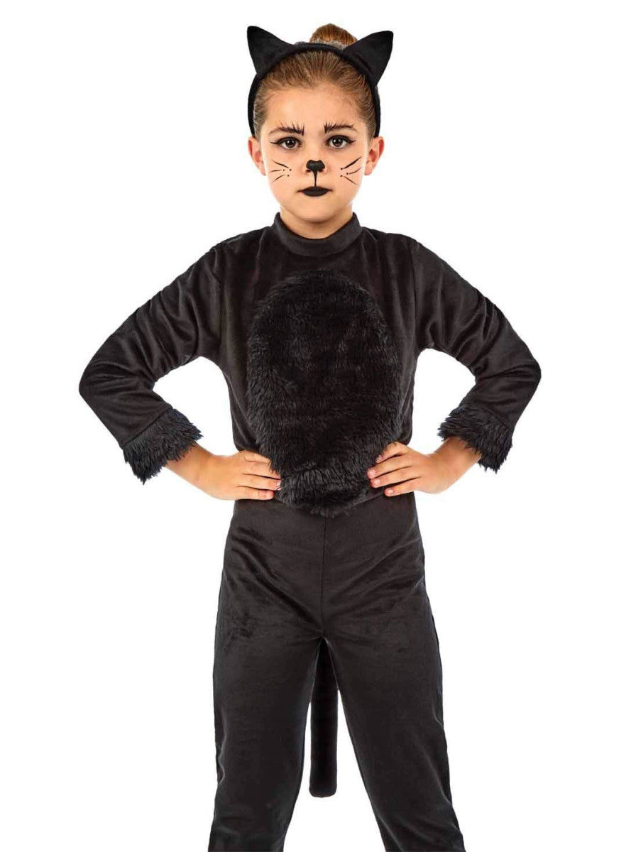 Teen Girls Black Cat Halloween Jumpsuit - Close Image