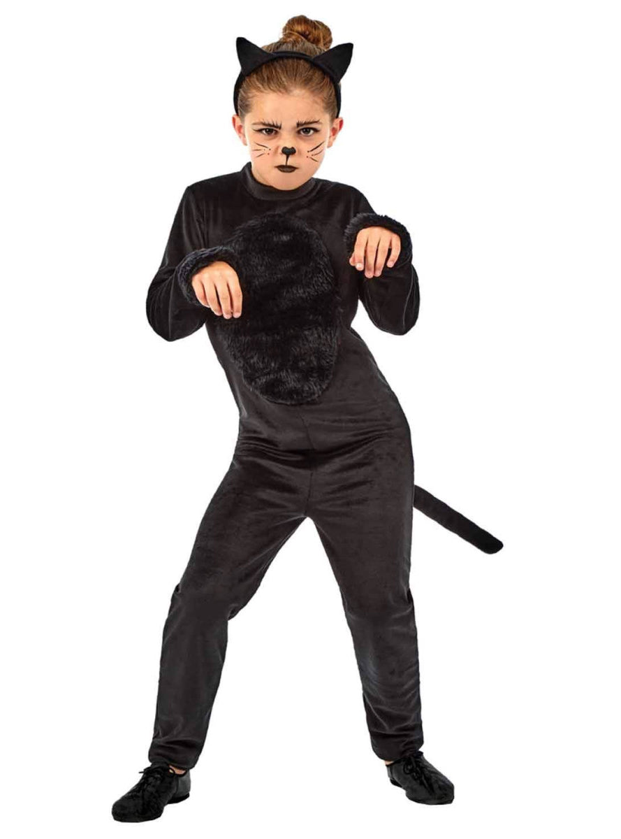 Teen Girls Black Cat Halloween Jumpsuit - Main Image