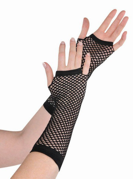80s Long Black Fishnet Gloves - Main Image