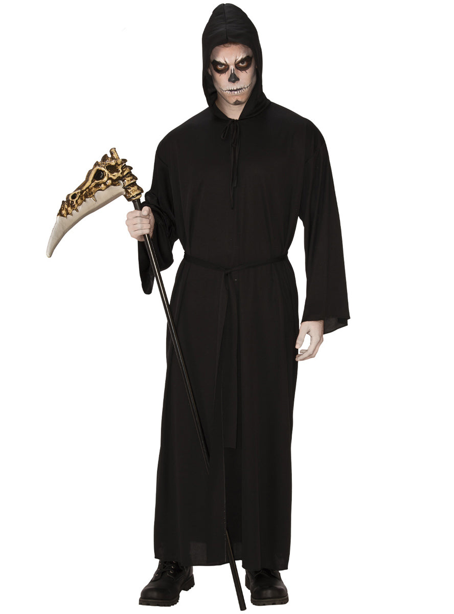 Mens Black Horror Robe Grim Reaper Costume - Main Image