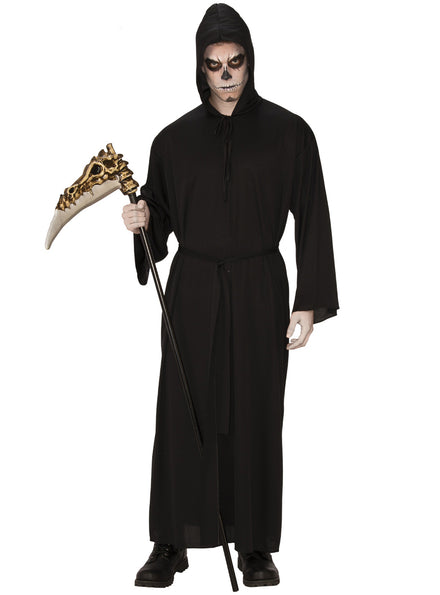 Mens Black Horror Robe Grim Reaper Costume - Main Image
