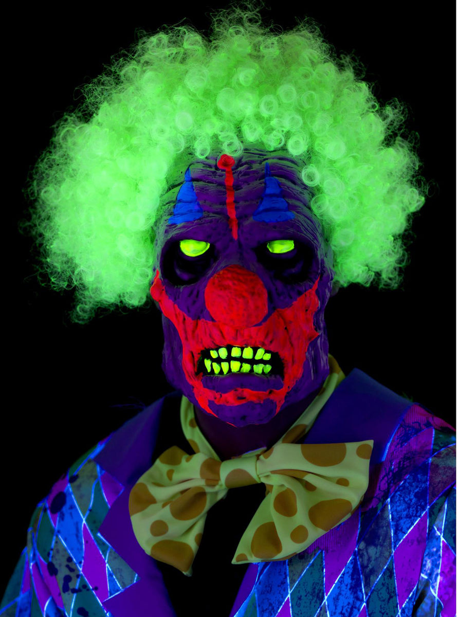 Glowing UV Horror Clown Halloween Mask - UV Light Image
