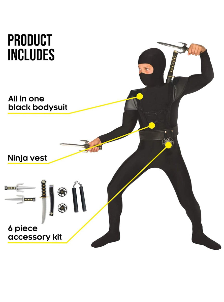 Black Ninja Boys Morphsuit Costume - Details Image