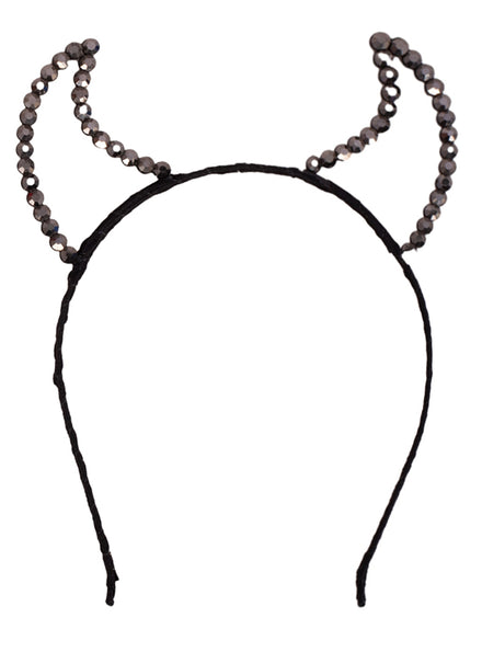 Image of Rhinestone Black Devil Halloween Costume Headband
