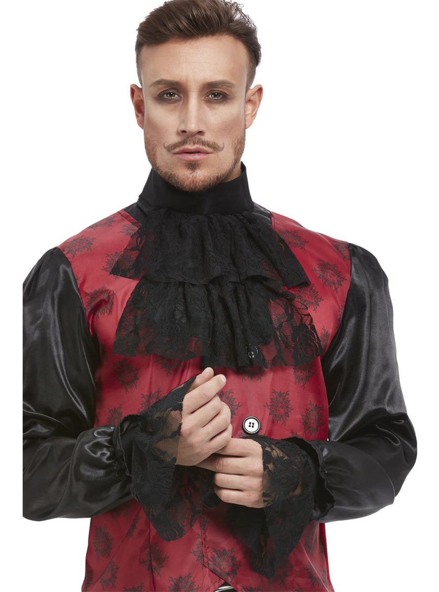 Vampire Ruffled Black Cravat and Wrist Cuff Set - Main Image