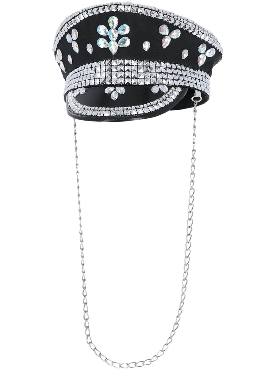 Studded Black Festival Cap with Jewels - Main Image