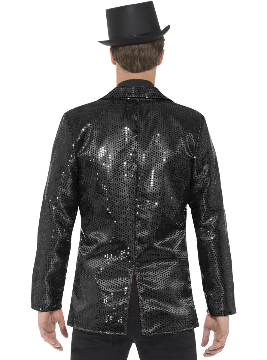 Mens Sequined Black Costume Jacket - Back Image