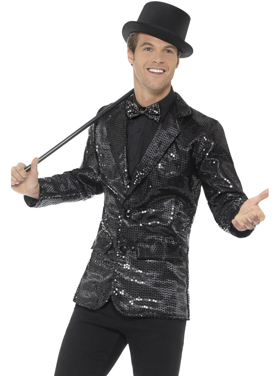 Mens Sequined Black Costume Jacket - Main Image