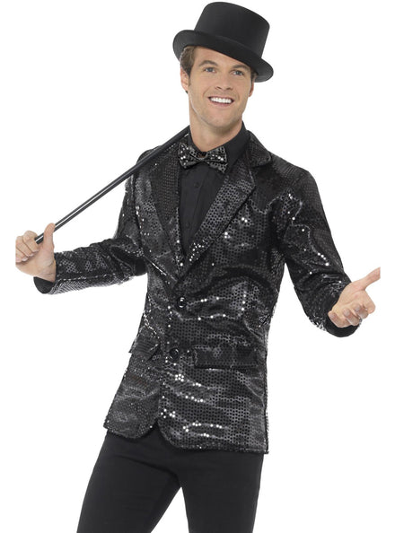Mens Sequined Black Costume Jacket - Main Image