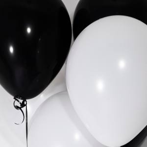 Image of inflated black and white balloons