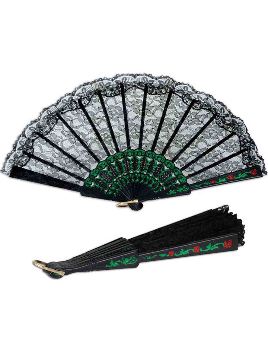 Black Lace with Green Details Had Fan - Main Image