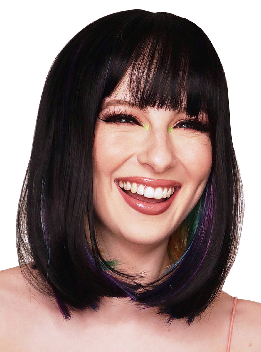 Black and Rainbow Womens Heat Resistant Bob Wig - Alternative Image