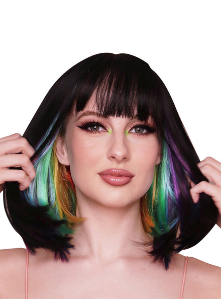 Black and Rainbow Womens Heat Resistant Bob Wig - Main Image