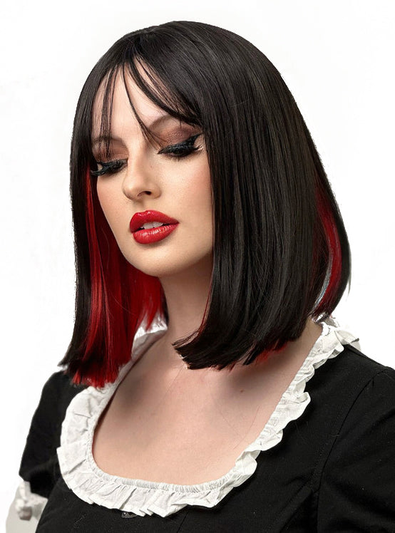 Black and Red Womens Heat Resistant Bob Wig - Alternative Image 1