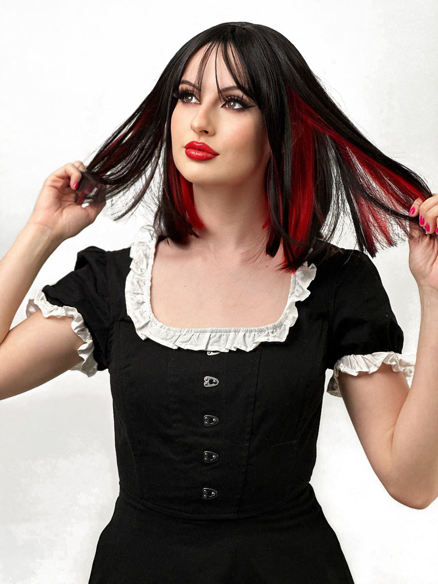Black and Red Womens Heat Resistant Bob Wig - Alternative Image 2